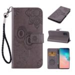 Imprint Owl Flower Pattern Leather Wallet Stand Phone Cover Shell for Samsung Galaxy A71 – Brown