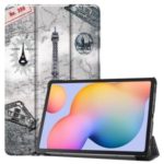 Pattern Printing Tri-fold Stand Leather Tablet Shell for Samsung Galaxy Tab S6 Lite – Eiffel Tower