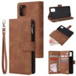 Zipper Pocket Leather Wallet Case for Samsung Galaxy A51 – Brown