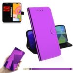 Mirror Surface Flip Leather Wallet Stand Phone Case for Samsung Galaxy A01 – Purple