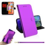 Mirror Surface Leather Wallet Phone Case with Strap for Samsung Galaxy A11 – Purple