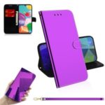 Mirror-like Surface Leather Wallet Stand Protective Case for Samsung Galaxy A41 – Purple