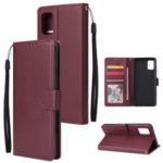 PU Leather Case Wallet Cell Phone Cover with Lanyard for Samsung Galaxy A71 – Wine Red