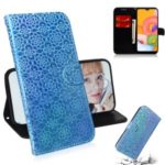 Flower Pattern Wallet Leather Stand Case for Samsung Galaxy A01 – Blue