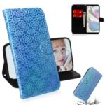 Flower Pattern Leather Wallet Stand Case for Samsung Galaxy A70e – Blue