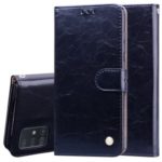 Business Style Oil Wax PU Leather Wallet Stand Mobile Phone Cover for Samsung Galaxy A71 – Black
