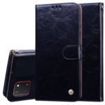 Business Style Oil Wax PU Leather Wallet Stand Mobile Phone Cover for Samsung Galaxy A81/Note 10 Lite – Black