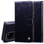 Business Style Oil Wax PU Leather Wallet Cover for Samsung Galaxy S20 Ultra – Black