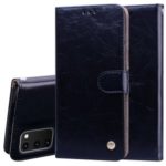 Oil Wax PU Leather Business Style Cell Phone Case for Samsung Galaxy S20 – Black