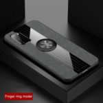 Splicing Cloth Texture Finger Ring Kickstand TPU + Acrylic + Metal Hybrid Shell [Built-in Magnetic Metal Sheet] for Samsung Galaxy S20 – Grey