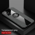 Splicing Cloth Surface Invisible Finger Ring Kickstand TPU + Acrylic + Metal Combo Case [Built-in Magnetic Metal Sheet] for Samsung Galaxy A71 – Grey