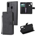 Imprint Butterfly Flowers Leather Wallet Case for Samsung Galaxy A11 – Black