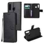 Imprint Tree Owl PU Leather Wallet Case for Samsung Galaxy A70e – Black