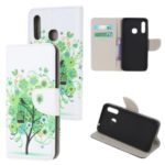Pattern Printing Cross Texture Leather Wallet Stand Case for Samsung Galaxy A70e – Green Tree