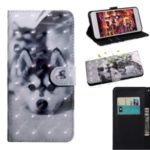 Light Spot Decor Patterned Leather Wallet Case for Samsung Galaxy A01 – Black and White Wolf