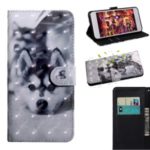 Light Spot Decor Patterned Leather Wallet Stand Case for Samsung Galaxy A21 – Black and White Wolf