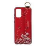 For Samsung Galaxy S20 Plus Flower Pattern Rhinestone Decor TPU Shell with Hand Strap – Red