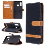 Assorted Color Jeans Cloth Leather with Wallet Case for Samsung Galaxy A70e – Black
