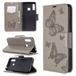 Imprint Butterflies Wallet Stand Flip Leather Case for Samsung Galaxy A70e – Grey