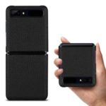 Litchi Texture Genuine Leather + TPU Phone Casing for Samsung Galaxy Z Flip – Black