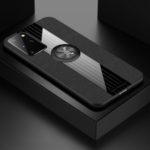 Splicing Cloth Texture Finger Ring Kickstand TPU + Acrylic + Metal Hybrid Shell [Built-in Magnetic Metal Sheet] for Samsung Galaxy S20 Plus – Black