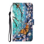 Light Spot Decor Patterned PU Leather Wallet Cover Phone Shell for Samsung Galaxy A21 – Butterfly and Flower Tree