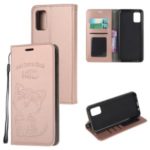 Imprint Cat and Fish Bone Wallet Leather Protective Cover for Samsung Galaxy A51 5G – Rose Gold