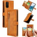 Zipper Pocket Wallet Leather Phone Cover Casing for Samsung Galaxy S20 Plus – Brown