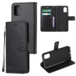 Imprint Tree Owl Pattern Magnetic Wallet PU Leather Cover for Samsung Galaxy A51 5G – Black