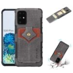 SHOUHUSHEN Maple Buckle Card Holder Leather Coated Hard Plastic Case for Samsung Galaxy S20 Plus – Dark Grey