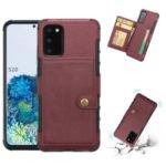 SHOUHUSHEN Brushed with Card Slots PU Leather Coated Hard PC Shell for Samsung Galaxy S20 – Wine Red