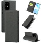 Auto-absorbed Cloth Texture Leather Stand Case with Card Slots for Samsung Galaxy S20 Ultra – Black