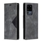 Auto-absorbed Splicing Leather Stand Case with Card Slots for Samsung Galaxy S20 Ultra – Grey