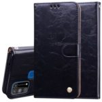 Business Style Oil Wax PU Leather Wallet Stand Mobile Phone Cover for Samsung Galaxy M31 – Black
