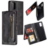 Zipper Pocket with 9 Card Slots Leather Case for Samsung Galaxy A71 SM-A715 – Black