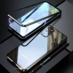 LUPHIE Magnetic Metal Frame + Tempered Glass Back Phone Case Cover for Samsung Galaxy S20 Plus – Black