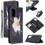 Cross Texture Pattern Printing Leather Wallet Phone Casing for Samsung Galaxy S20 Plus – White Flower