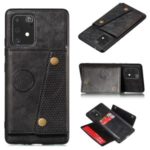 Kickstand Card Holder PU Leather Coated TPU Case [Built-in Vehicle Magnetic Sheet] for Samsung Galaxy A91/S10 Lite – Black