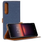 Oxford Cloth Wallet Leather Protective Shell for Sony Xperia 1 II – Dark Blue