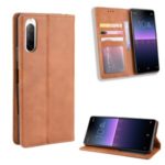 Magnetic Snap Vintage Style Leather Shell Wallet Stand Case for Sony Xperia 10 II – Brown