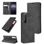 Silky Touch Auto-absorbed Flip Leather Wallet Stand Phone Case for Sony Xperia 1 II – Black