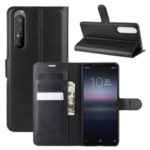 Litchi Skin Wallet Leather Stand Case for Sony Xperia 1 II – Black
