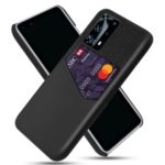Card Holder Cloth + PU Leather Coated PC Mobile Phone Casing for Huawei P40 – Black