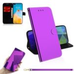 Mirror Surface Leather Wallet Case with Strap Shell for Huawei P40 – Purple