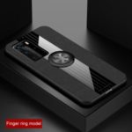 Splicing Cloth Texture Finger Ring Kickstand TPU + Acrylic + Metal Hybrid Shell [Built-in Magnetic Metal Sheet] for Huawei P40 Pro – Black