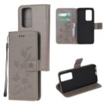 Imprint Butterfly Flower Wallet Leather Cell Phone Case for Huawei P40 Pro – Grey