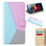 Three-color Splicing Leather Wallet Cell Phone Cover for Huawei P40 Pro – Blue/Purple/Grey
