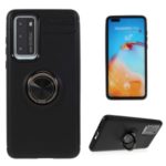 LENUO Metal Ring Kickstand TPU Back Cover for Huawei P40 Built-in Magnetic Metal Sheet – All Black