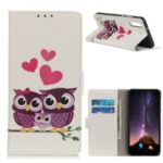 Pattern Printing Leather Wallet Case for Huawei Enjoy 10 / Y7 (2020) – Owls and Hearts