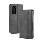 Wallet Stand Auto-absorbed Retro PU Leather Phone Casing for Huawei P40 Pro – Black